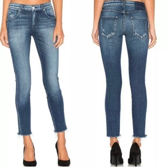AMO Stix Crop Sweetheart Wash Denim Jeans Size 27 Frayed Mi USA